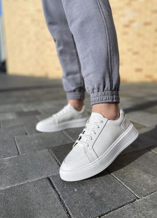 Жіночі шкіряні демі кросівки натуральна шкіра білі весна осінь демісезон повномірні