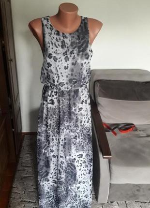 Сарафан платье макси длинное леопардовый принт серое topshop