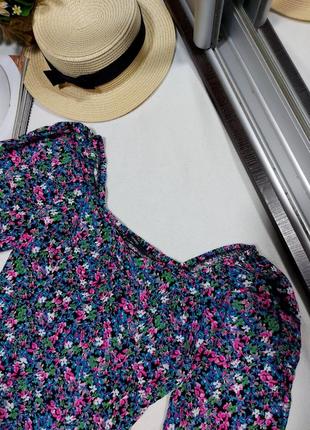 Блуза с вискозы в цветочный принт блузка в цветочек с объемными рукавами 44 46 распродажа3 фото