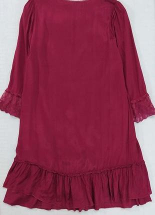 Платье, вискоза, вишневая, свободного кроя, с кружевом2 фото