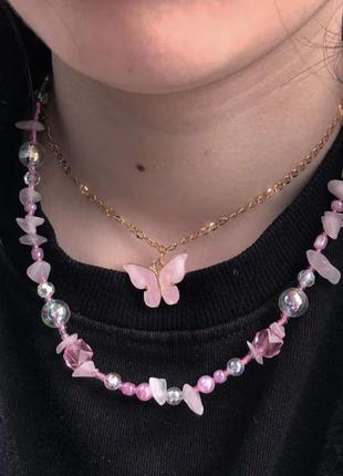 Ожерелье из натурального камня (розовый кварц)💕💕💕
