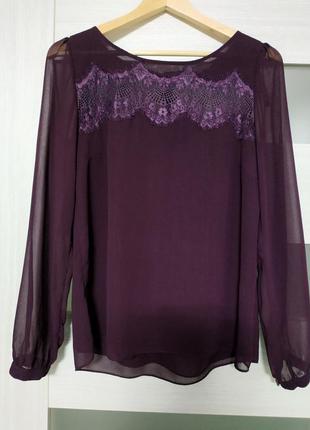 Блуза фиолетовая кружево с длинным рукавом new look