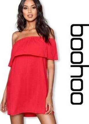 Платье красное с голыми плечами новое boohoo дешево сток