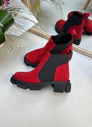 Червоні замшеві черевики челсі низькі невисокі багато кольорів5 фото