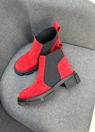 Червоні замшеві черевики челсі низькі невисокі багато кольорів8 фото