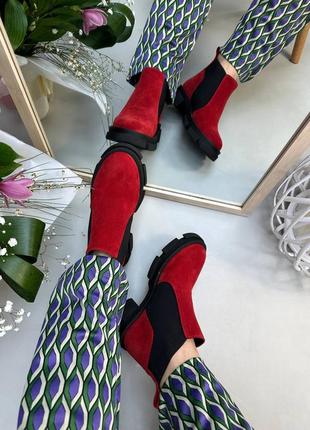 Червоні замшеві черевики челсі низькі невисокі багато кольорів2 фото