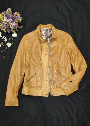 Натуральна шкіряна куртка коричневого гірчичного кольору street one, розмір m/464 фото