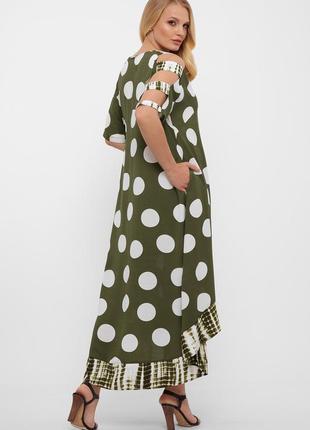 Платье muar тропикана 52 оливковое горох 02063 фото
