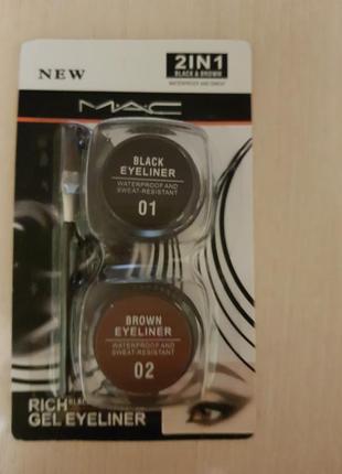 Набор для бровей и глаз mac rich gel eyeliner black&brown 2в1-подводка+кисть