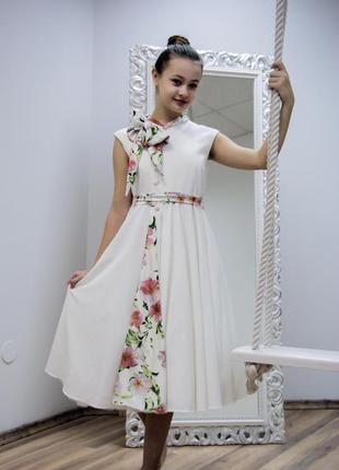 Святкова сукня, дизайнерська, ніжна, з поясом на бантик, 140 см