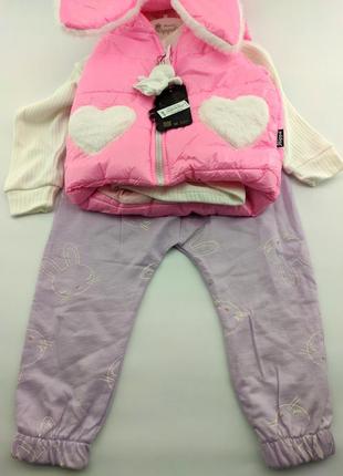 Детский костюм турция 1, 2, 3 год для девочки с безрукавкой теплая розовая (кдд24)4 фото