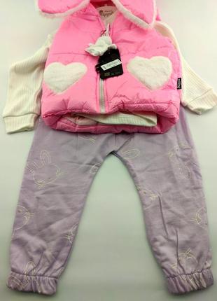 Детский костюм турция 1, 2, 3 год для девочки с безрукавкой теплая розовая (кдд24)3 фото
