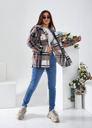 Дуже тепла флісова сорочка в клітинку з капюшоном3 фото