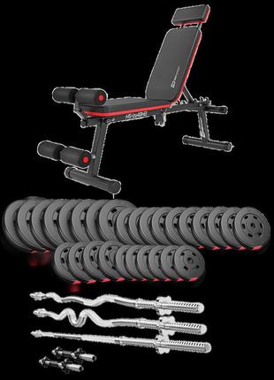 Набір hop-sport premium 173 кг з лавою hs-2040 hb, штангами та гантелями