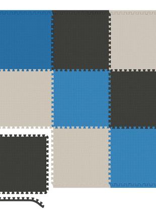 Мат-пазл hop-sport eva 1cm hs-a010pm - 9 частей (60*60) черный/белый/синий1 фото