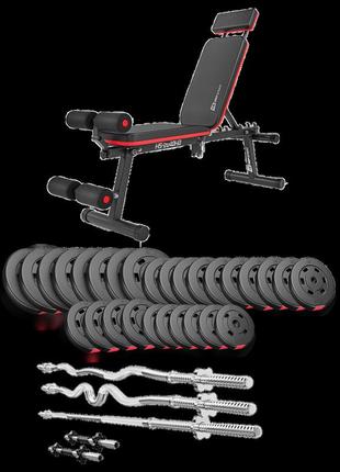 Набір hop-sport premium 173 кг з лавою hs-1035, штангами та гантелями