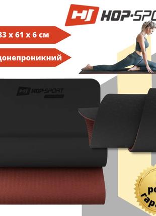 Килимок для фітнесу та йоги hop-sport tpe 0,6 см hs-t006gm чорно-червоний