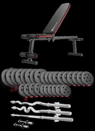 Набір hop-sport premium 173 кг з лавою hs-1010 pro, штангами та гантелями