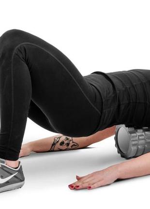 Масажний роликовий масажер для йоги та фітнесу 2 в 1 + сумка (валик, ролик) hop-sport hs-001yg сірий5 фото