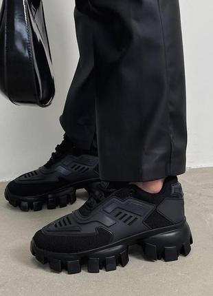 Нереальные женские кроссовки в стиле prada cloudbust thunder black чёрные