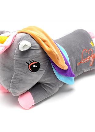 Огромная игрушка - плед - подушка 3 в 1 серый единорог подарок для детей
