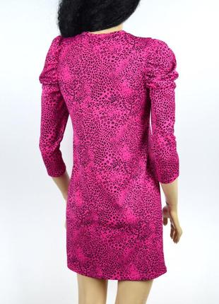 Яркое розовое леопардовое мини свободное платье рукав фонарик3 фото