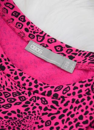 Яркое розовое леопардовое мини свободное платье рукав фонарик4 фото