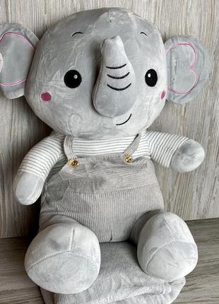 Дитяча іграшка - плед слоник 3в1. розмір іграшки 55 см. плед розмір 120*160см.2 фото