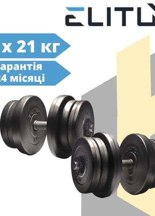 Набір гантелей розбірних elitum 2х21 кг: металевий гриф 45см, abs-диски, для дому/спортзалу