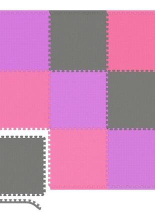Мат-пазл hop-sport eva 1cm hs-a010pm — 9 частин (60*60) сірий/фіолетовий/рожевий