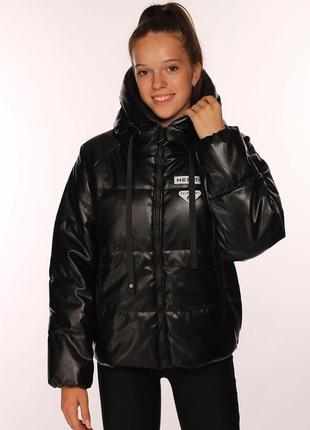 Куртка для девочек из эко-кожи детская демисезонная подростковая весенняя tiaren лора черный на весну-осень