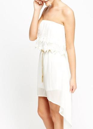 Платье белое шифоновое с кружевом azara paris4 фото