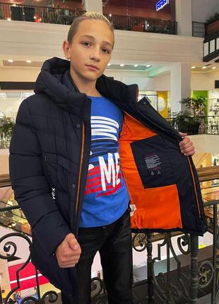 Куртка зимова для хлопчика підлітка на екопусі gary синій (140-164 см) nestta на зиму3 фото