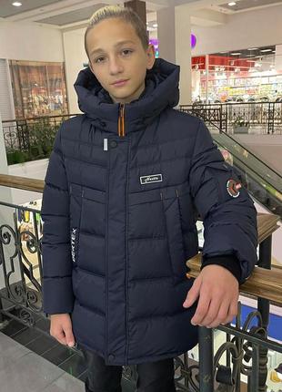 Куртка зимова для хлопчика підлітка на екопусі gary синій (140-164 см) nestta на зиму2 фото