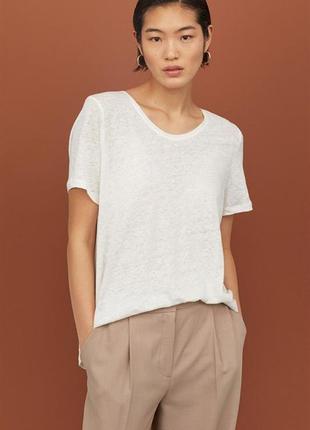 Фирменная базовая натуральная белая льняная футболка топ 100% лён льон супер качество!!!