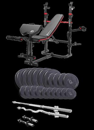 Набір elitum titan 115 кг з лавою hs-1065hb pro, штангами та гантелями
