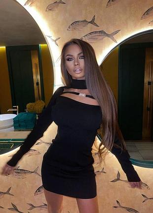 Стильное женское платье с красивым декольте черное турция, короткое платье с открытой спин...