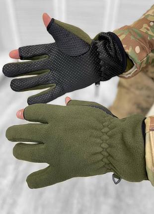 Перчатки флисовые зимние тактические, олива