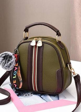 Женская маленькая сумочка с меховым брелком, мини-сумка с меховой подвеской, сумка эко кожа2 фото