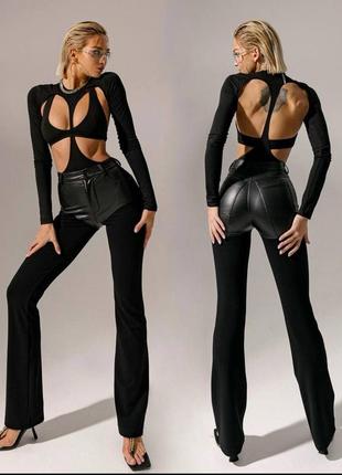 Комбинированные брюки из эластичного трикотажа-джерси