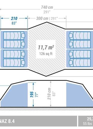 Туристичний намет із тамбуром quechua 8 осіб 4 кімнати водонепроникна2 фото
