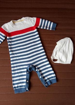 Трикотажний чоловічок mothercare 56 см шапочка на хлопчика теплий cліп ромпер 0-1-2-3 міс м весна
