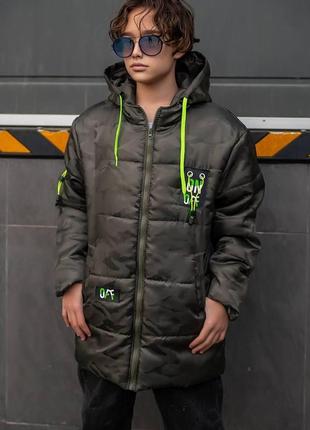 Подростковая теплая куртка-пальто на мальчика плащевка+подклад флис утеплитель силикон250 размер от 140 до 164