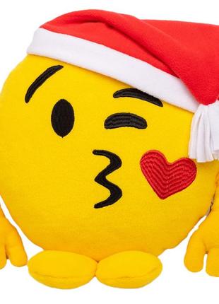 Подушка м'яка іграшка в подарунок на миколая новорічна оригінальна смайлик повітряний поцілунок до нового року 35 см жовтий