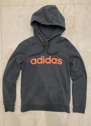 Худи кофта спортивная adidas серая женская свитшот с капишоном