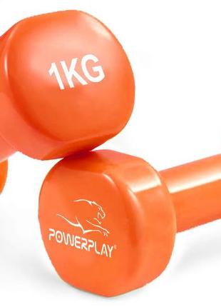 Гантелі вінілові powerplay 4125 achilles 2*1 кг. помаранчеві (пара - 2шт.) + резинка для фітнесу 7,5кг