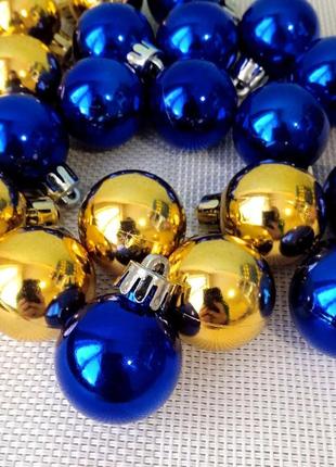 Набір новорічних іграшок 24 шт 3см | прикраси ялинкові блакитно жовті | новорічні іграшки