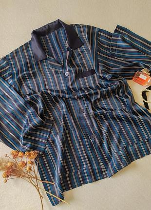 Пижамная атласная мужская рубашка кофта большого размера