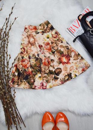 Кукольная цветочная бежевая мини юбка солнце