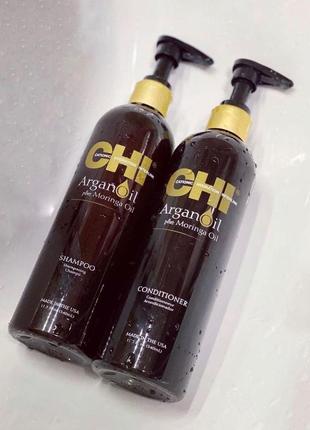 Восстанавливающий шампунь или кондиционер для волос chi argan oil1 фото